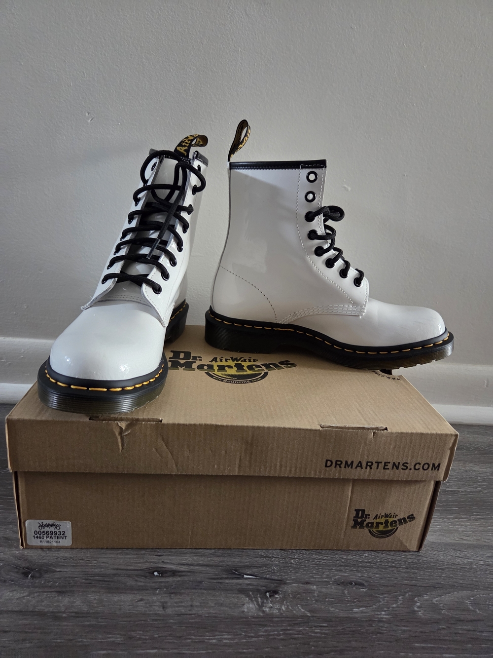 Dr. Martens 1460 White Patent Leather Lace-Up Boots